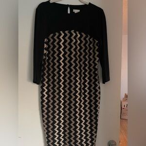 Chico’s Black & Gold Chevron Print Sheath Dress